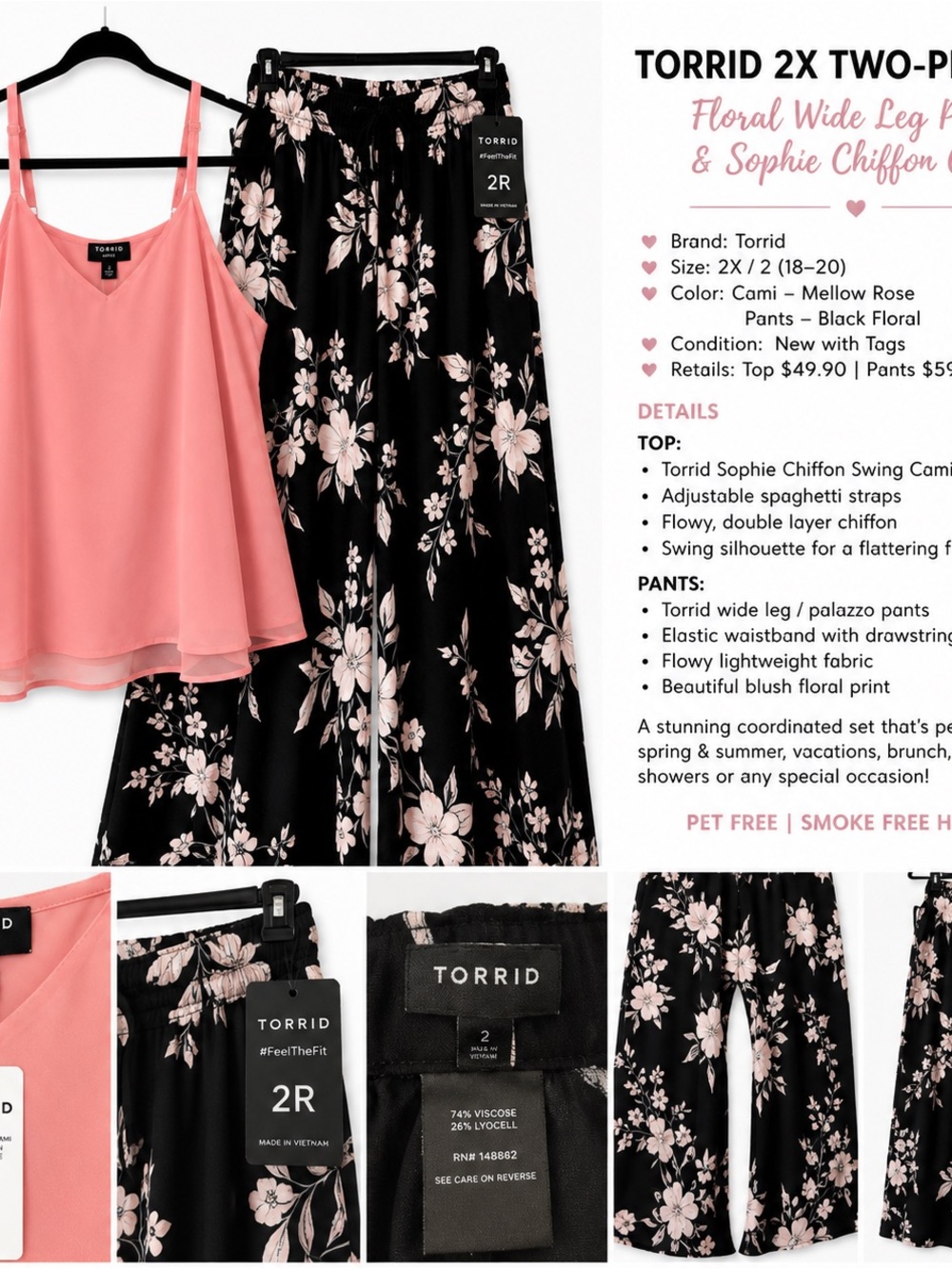Torrid 2X Floral Wide Leg Pants + Sophie Chiffon Cami 2pc Set NWT